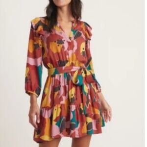 Marine Layer Multicolor Abstract Floral Long Sleeve Dress